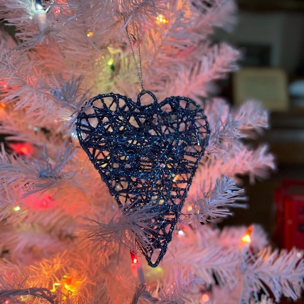 Large Blue Silver Heart Christmas Ornament